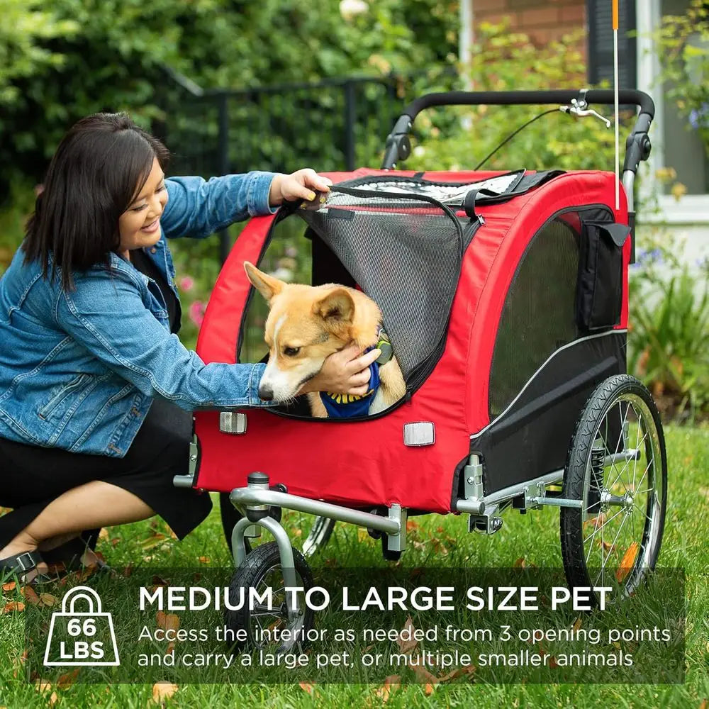 2-in-1 Dog Bike Trailer Pet Stroller With Hitch And Suspension