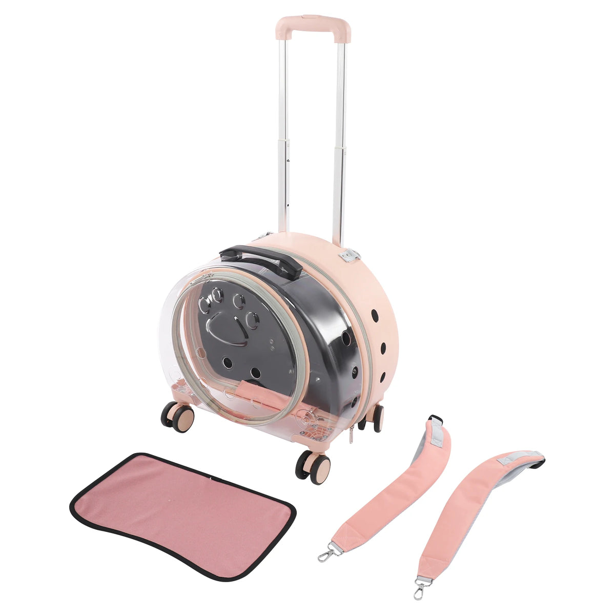 Transparent Pet Carrier Trolley With Four Wheels And Retractable Handle
