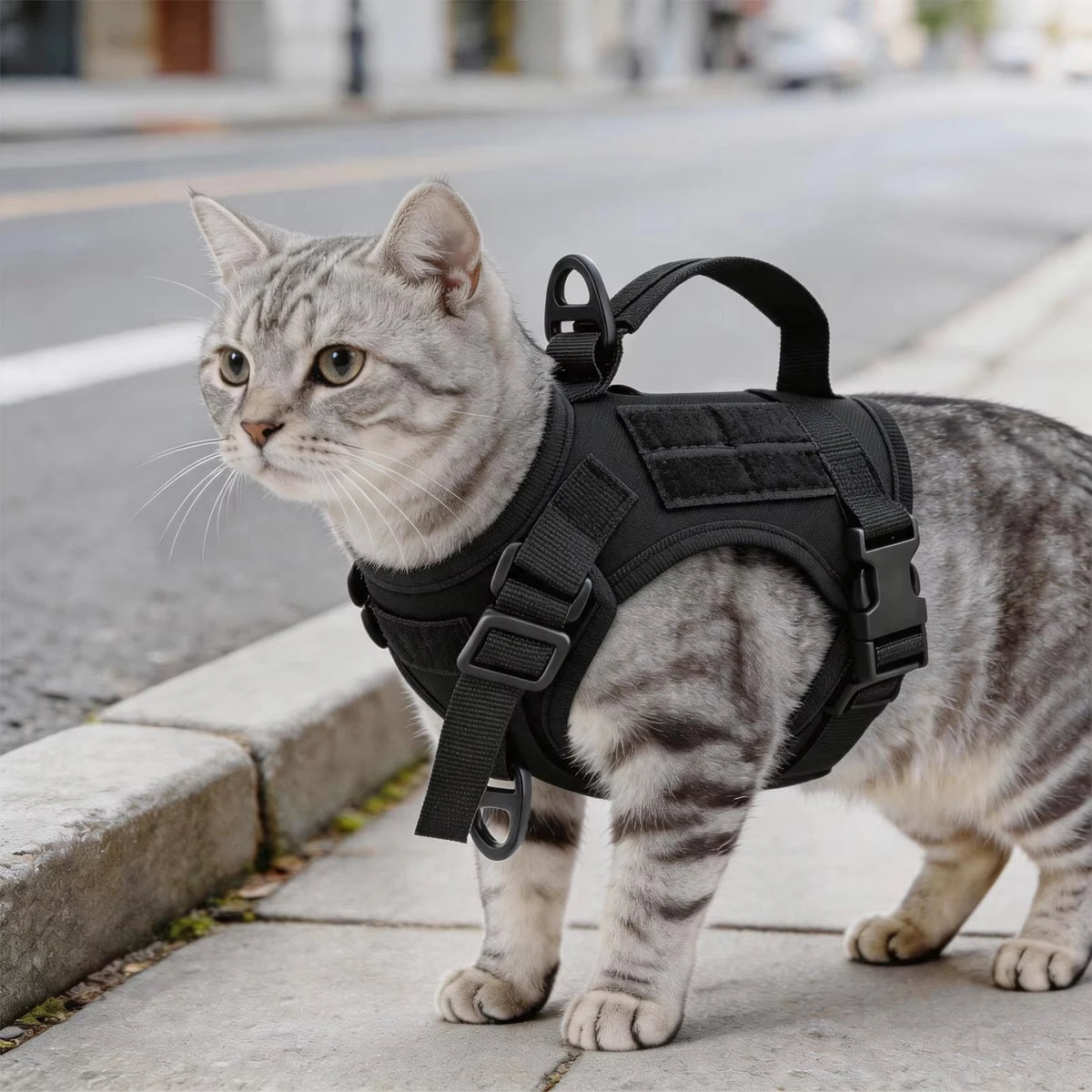 PETRAVEL Tactical Cat Harness Vest and Leash Set Adjustable Escape Proof