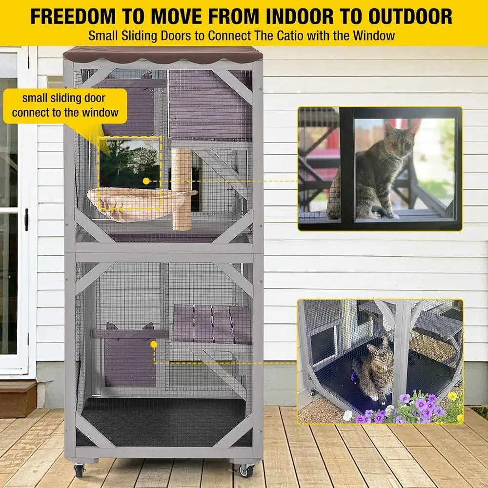 Mobile Cat Catio Enclosure With Wheels And Waterproof Cover