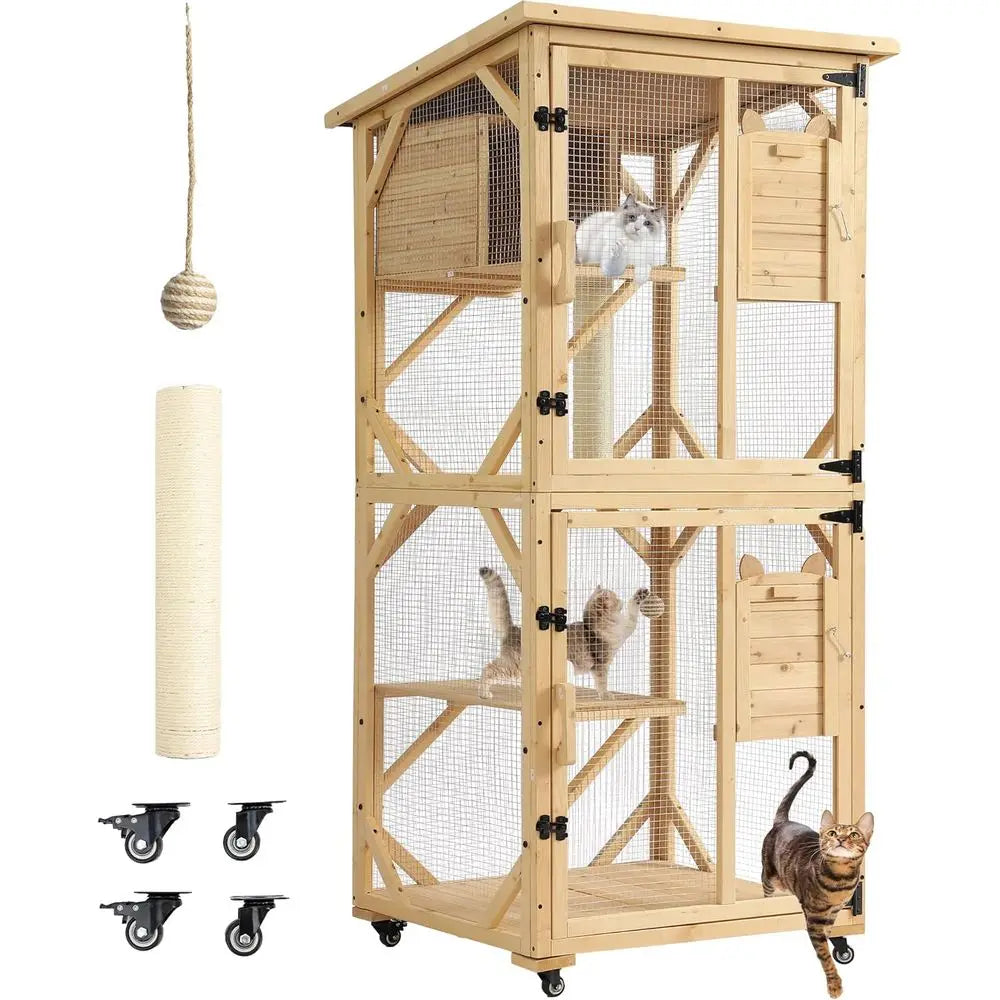 Outdoor Cat Enclosure With Resting Box And Sisal Post