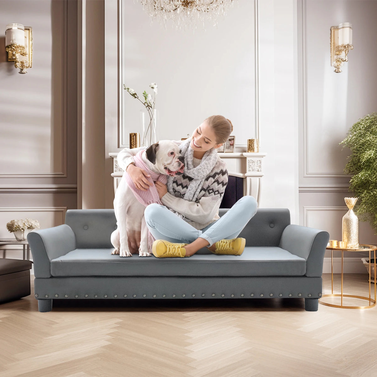 BINGOPAW Durable Waterproof Leather Elevated Dog Sofa Bed for Comfort