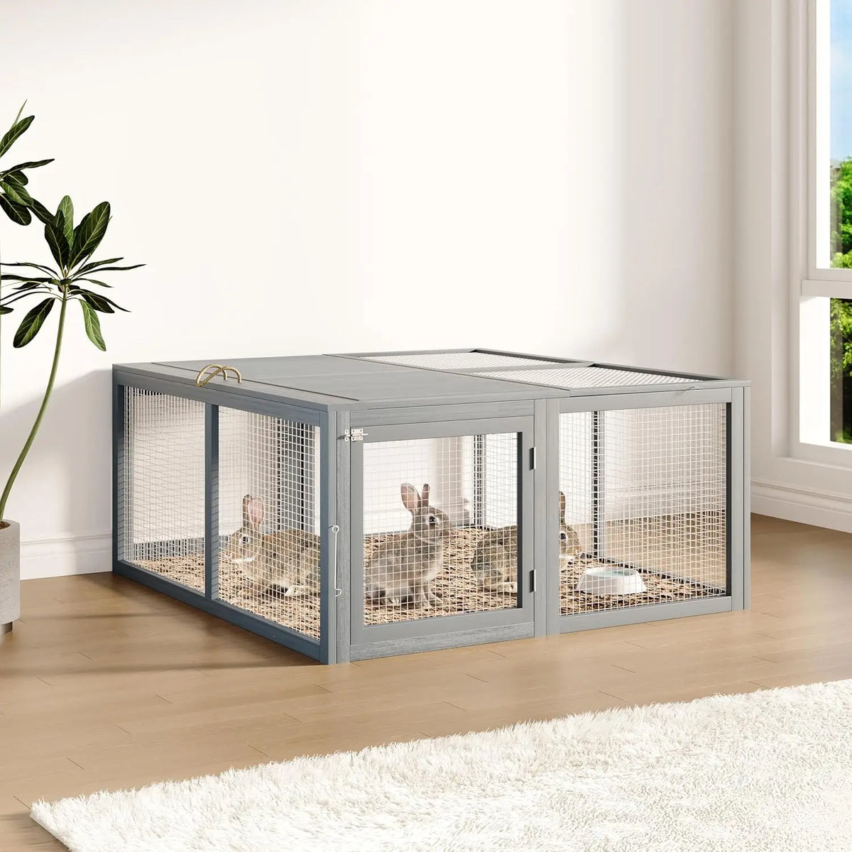 HiMiss Portable Wooden Chicken Coop With Secure Mesh For Gardens