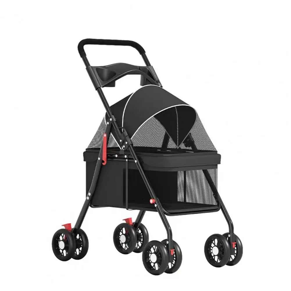 Foldable Pet Stroller With Breathable Mesh Cage And Cup Holder