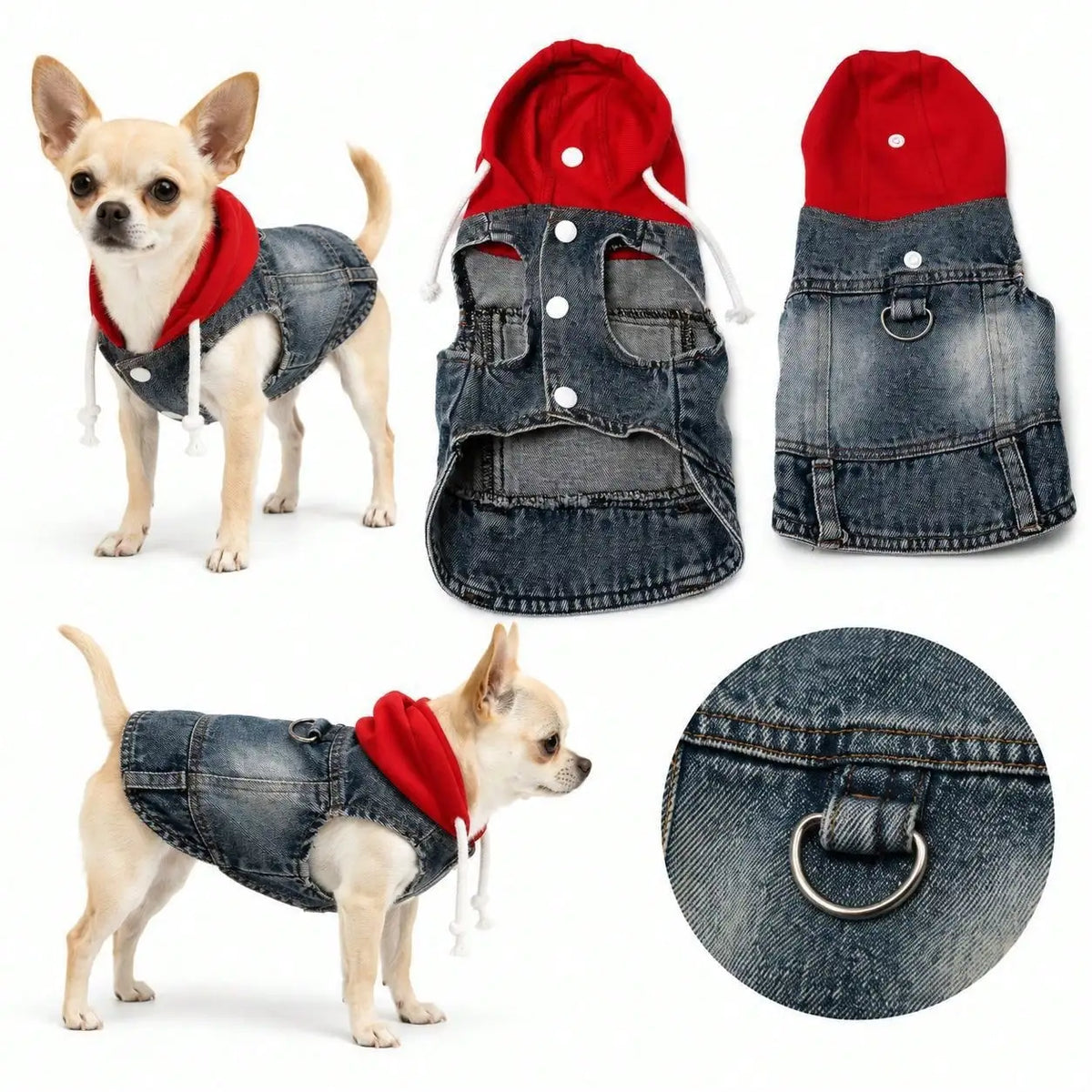 Denim Pet Hoodie Vest With Drawstring For Dogs And Cats