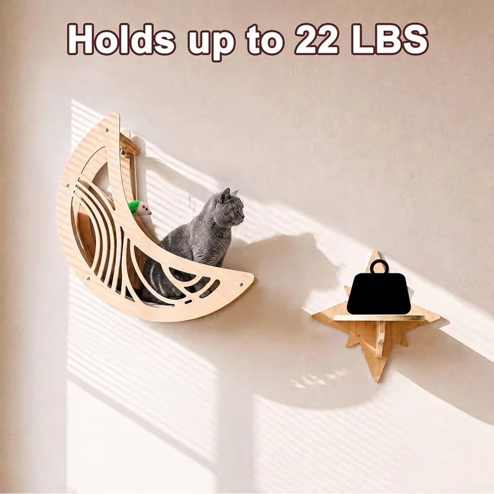 CWV Wall Mounted Cat Shelves Set With Moon Star Perch