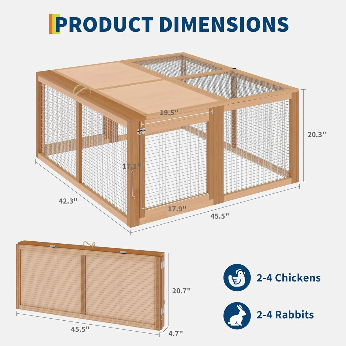 HiMiss Folding Portable Wooden Chicken Coop Run And Rabbit Hutch