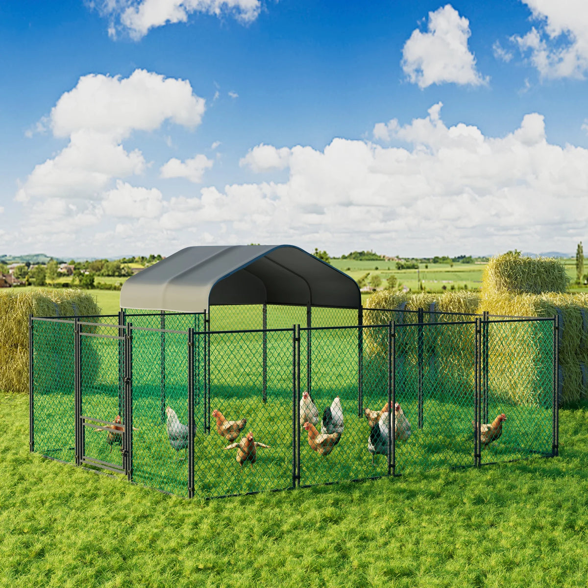 Outdoor Metal Chicken Coop Portable Tractor Cage Enclosure Farm Yards