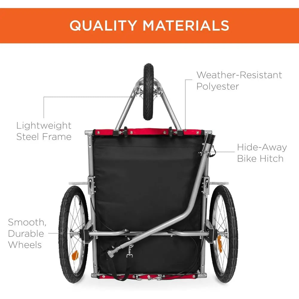 2-in-1 Dog Bike Trailer Pet Stroller With Hitch And Suspension