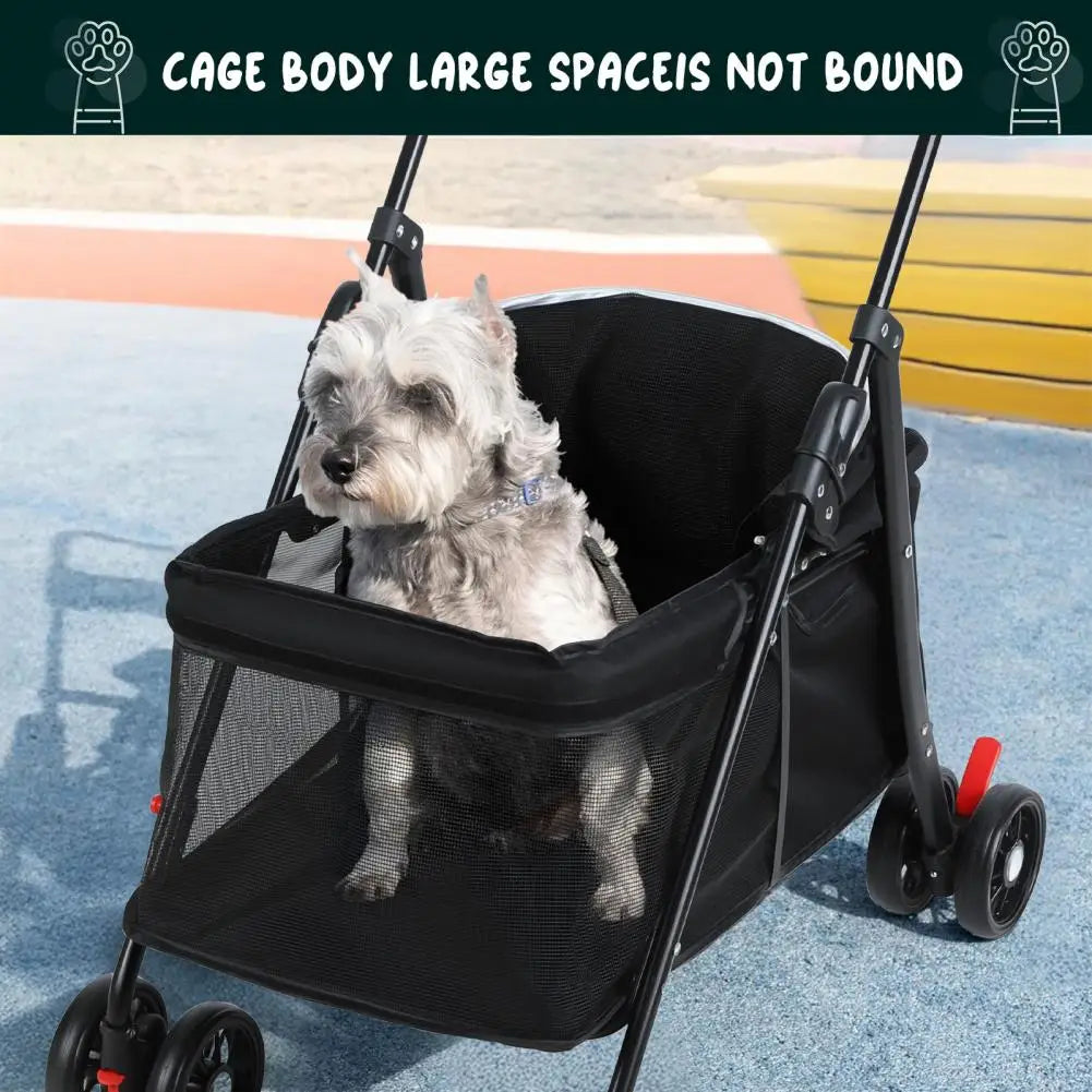 Foldable Pet Stroller With Breathable Mesh Cage And Cup Holder