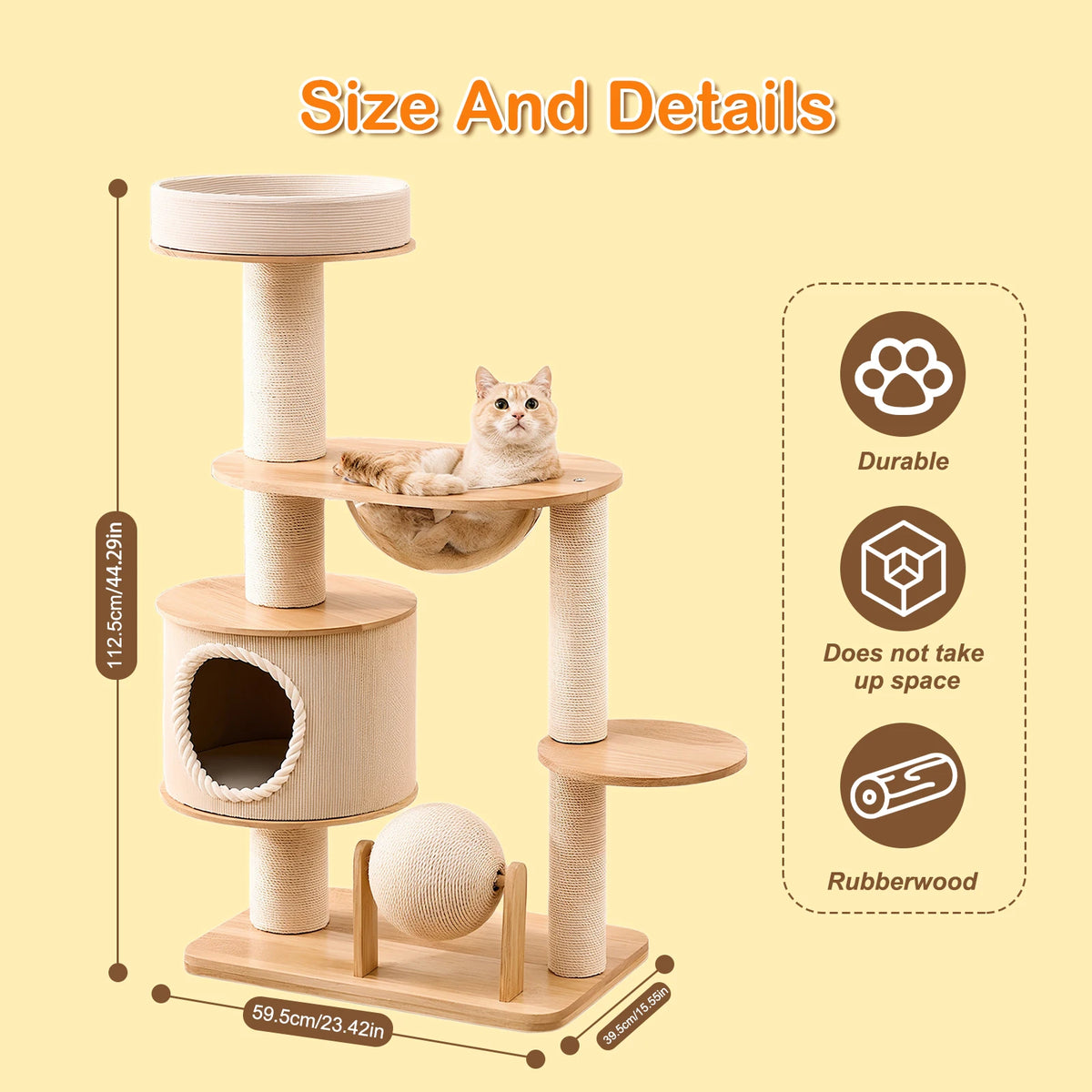 Handwoven Tower Cat Bed With Breathable Scratching Post Climbing Frame