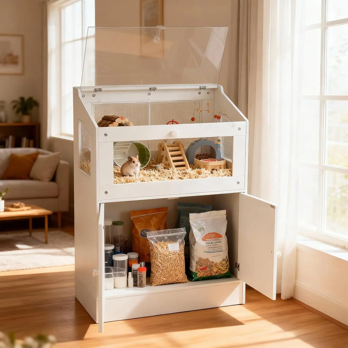 HiMISS Acrylic Small Animal Cage With Storage Cabinet For Pets