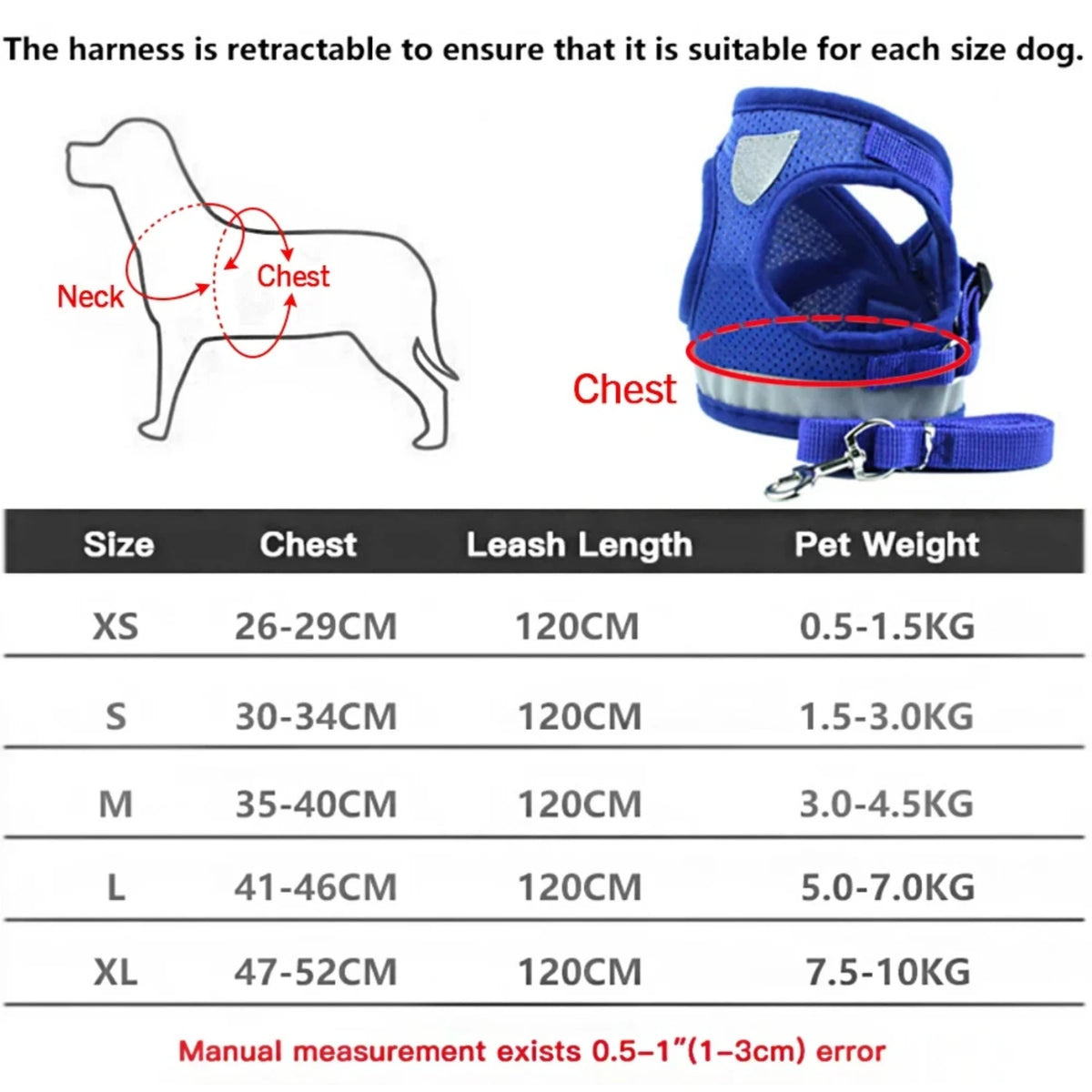 Reflective Adjustable Mesh Dog Harness Vest With Safety Leash Set