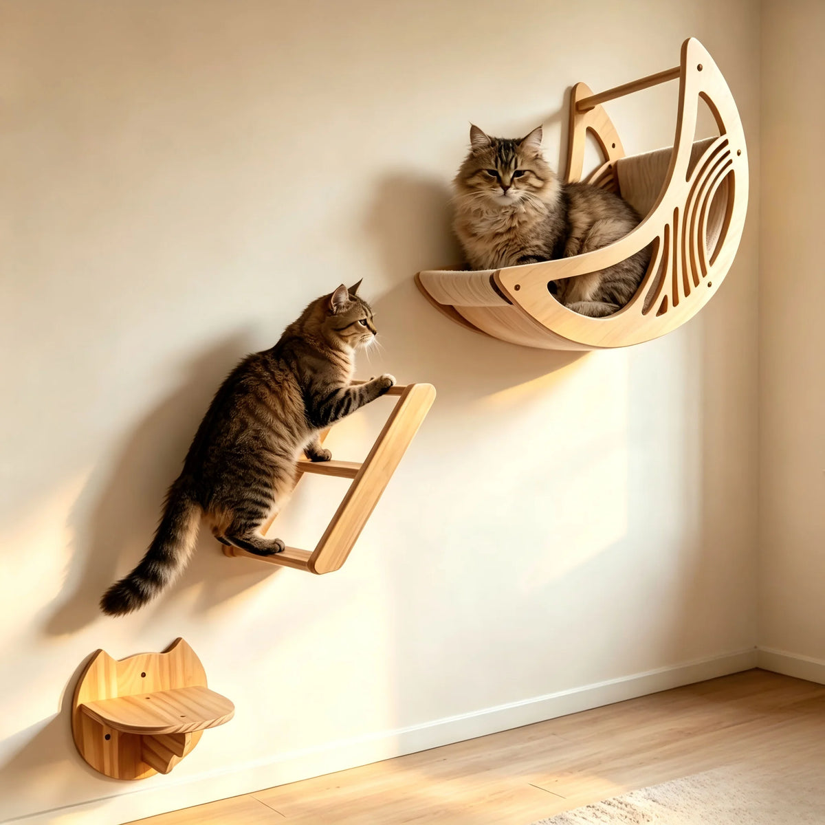CWV Wall Mounted Cat Shelves Set With Moon Star Perch