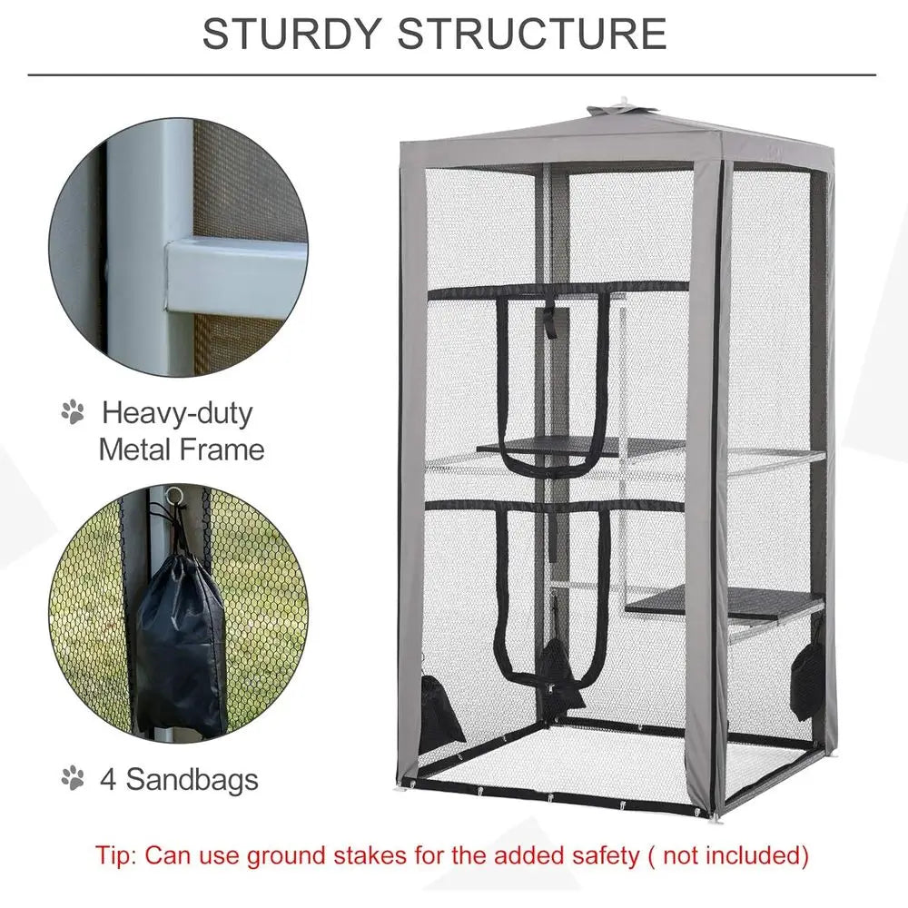Indoor Outdoor Cat Mesh Enclosure Playpen With Platforms