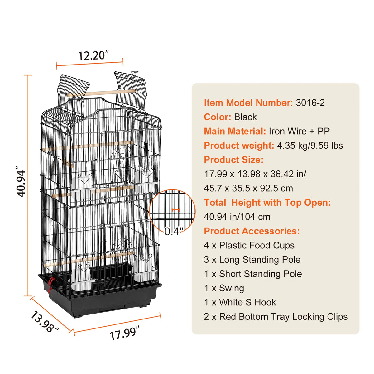 SucceBuy Hanging Bird Cage With Open Top Swing And Perch