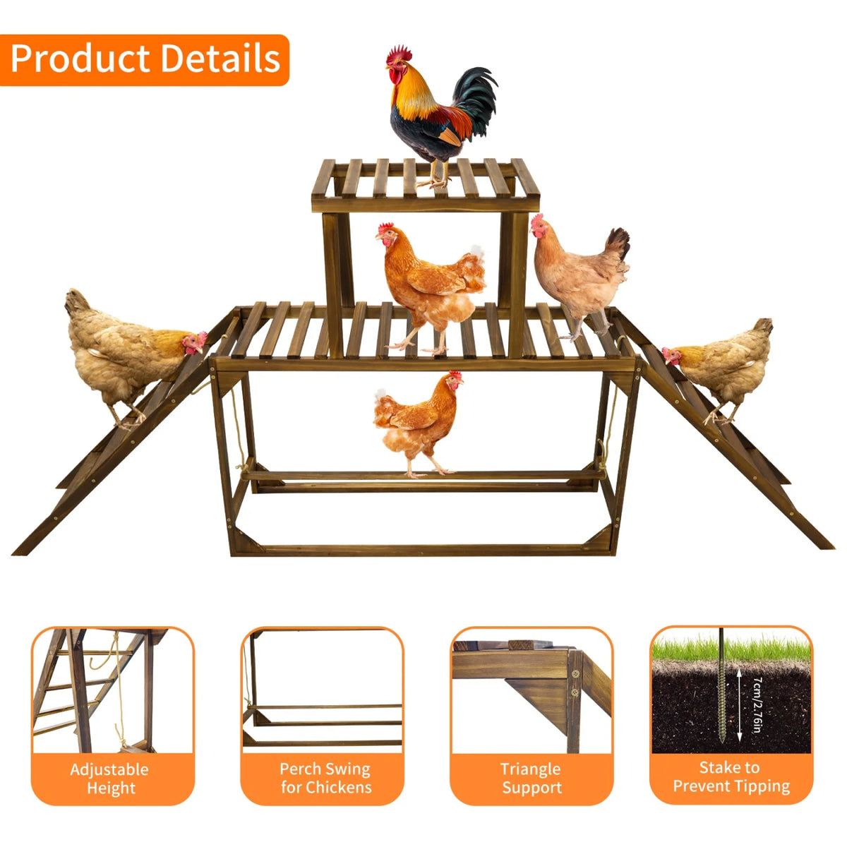 Bingopaw Wooden Chicken Perch Swing Roosting Ladder