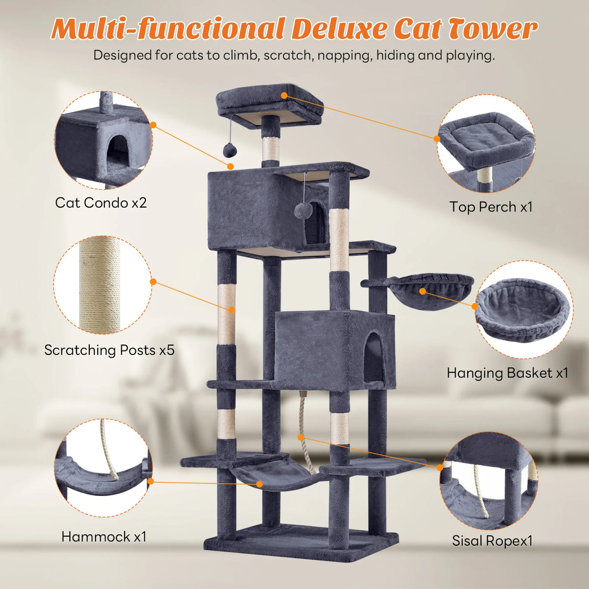 MCQ Multi Level Cat Tree Tower With Sisal Scratching Posts