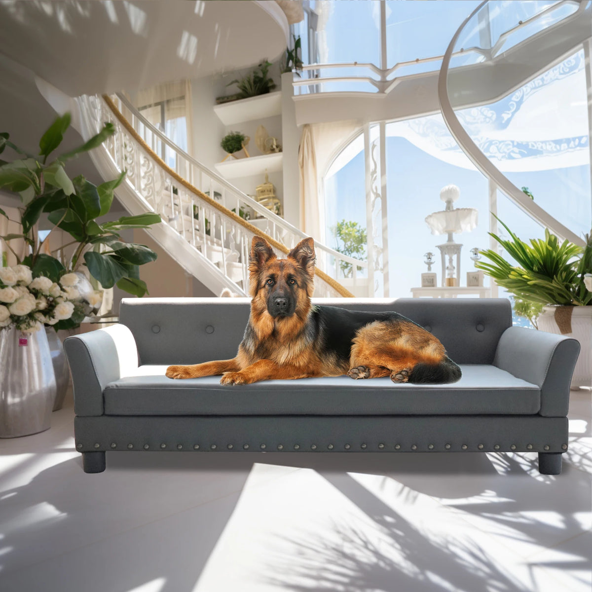 BINGOPAW Durable Waterproof Leather Elevated Dog Sofa Bed for Comfort