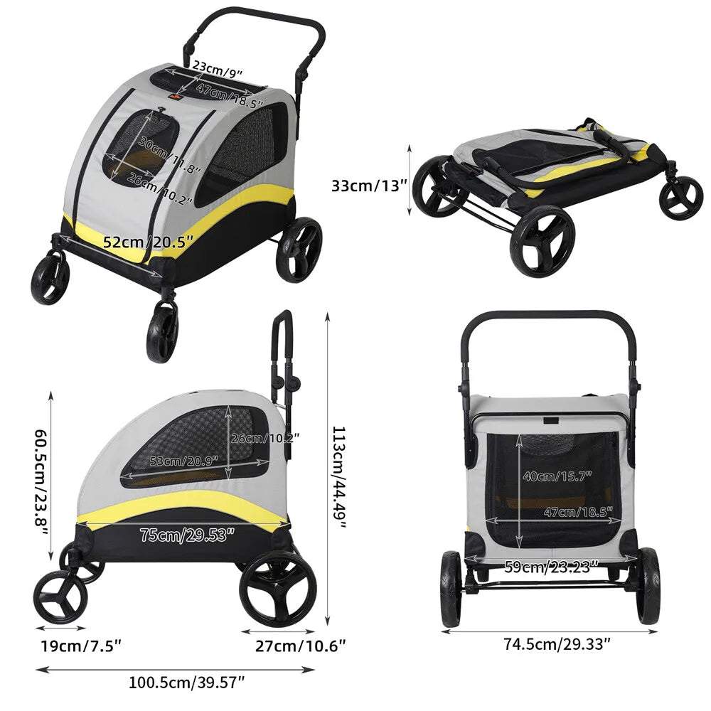 Foldable Four Wheel Pet Dog Stroller Travel Pram Cart