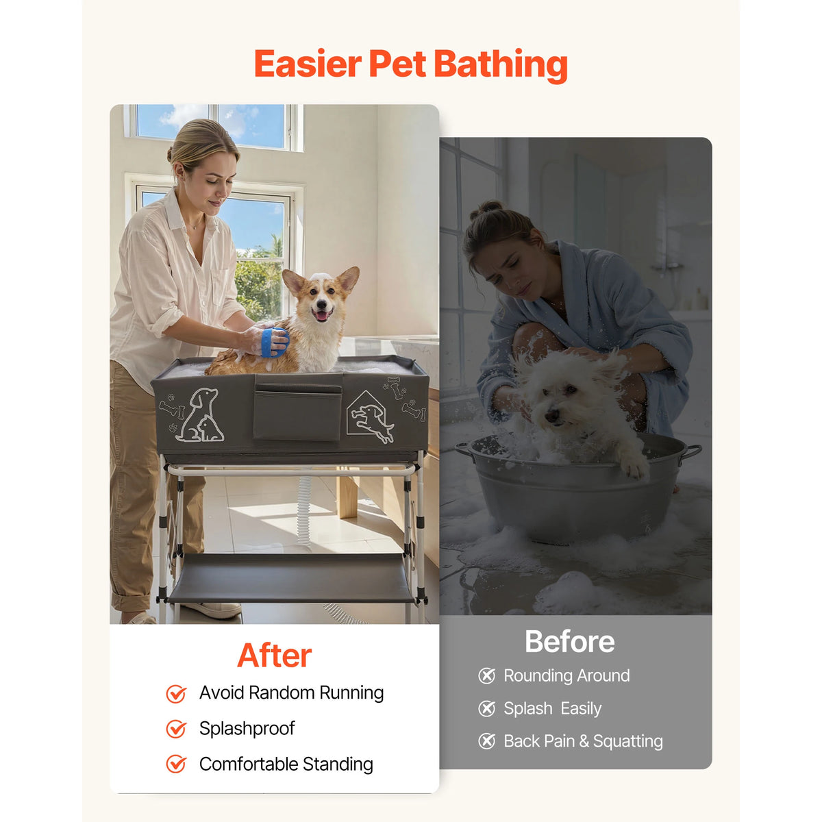 SucceBuy Foldable Elevated Dog Bathtub With Built In Drain Hose