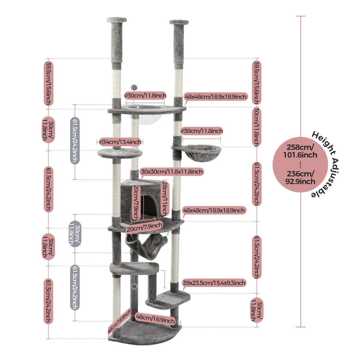 PAWZ Road Multi Level Cat Tree With Scratching Posts Cozy Condo