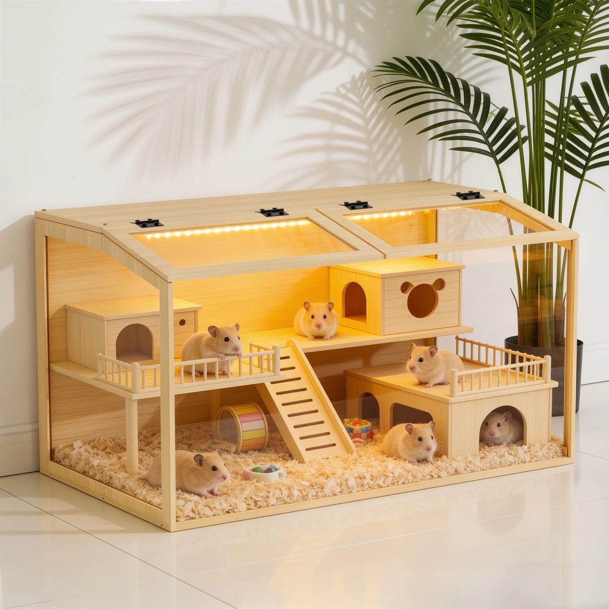 Wooden Hamster Habitat Cabinet With Dual Access Doors And Light