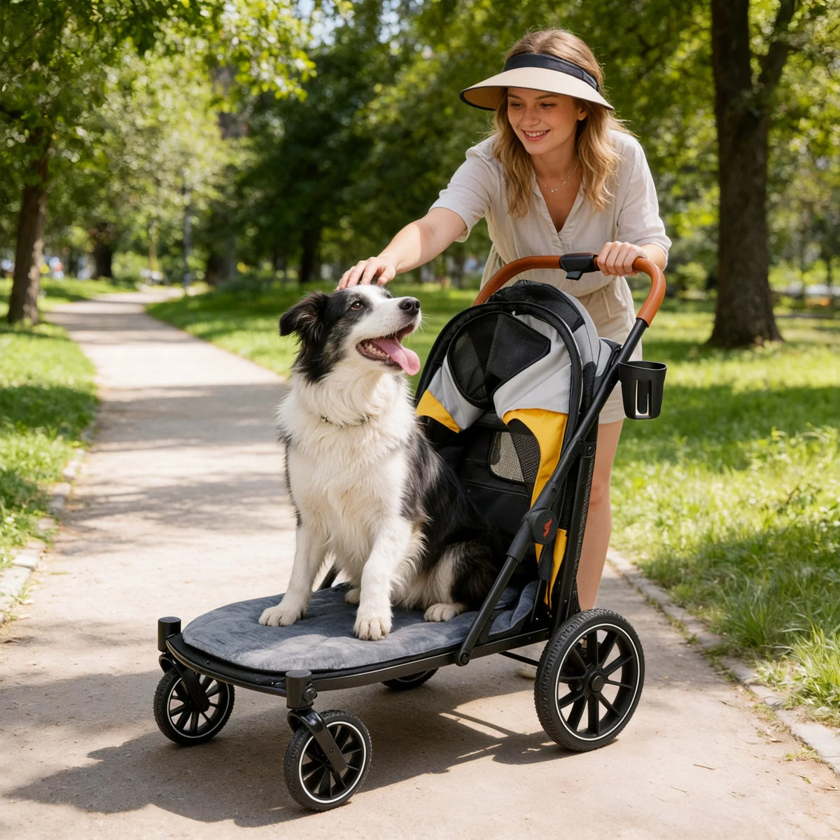 Four Wheel Folding Dog Stroller And Jogger Cart With Storage Pockets