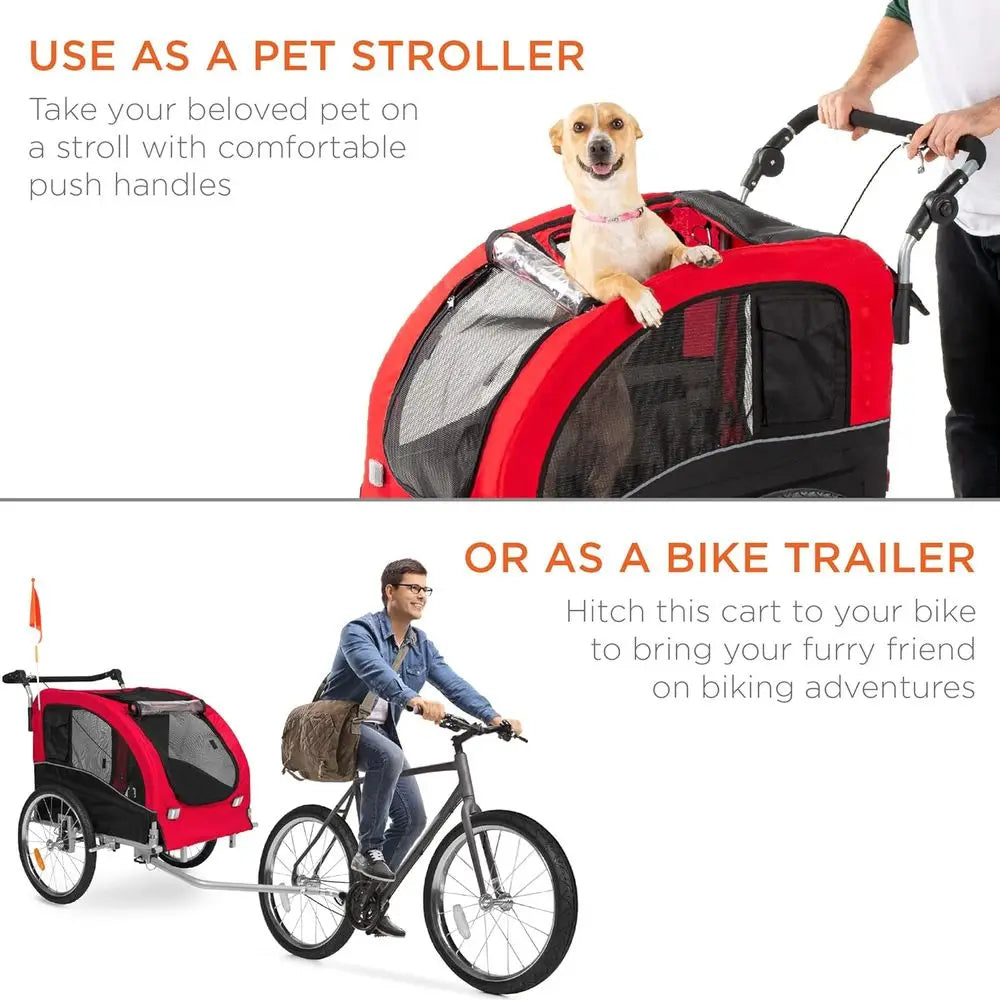 2-in-1 Dog Bike Trailer Pet Stroller With Hitch And Suspension