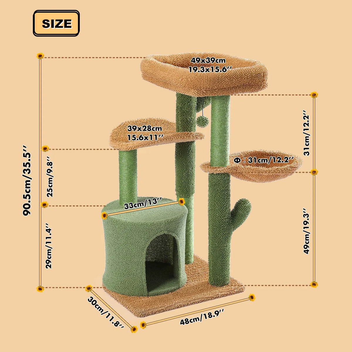 PAWZ Road Cactus Cat Tree With Condo And Scratching Post