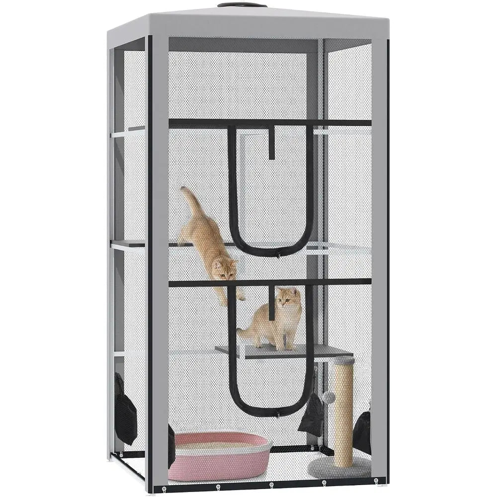 Indoor Outdoor Cat Mesh Enclosure Playpen With Platforms