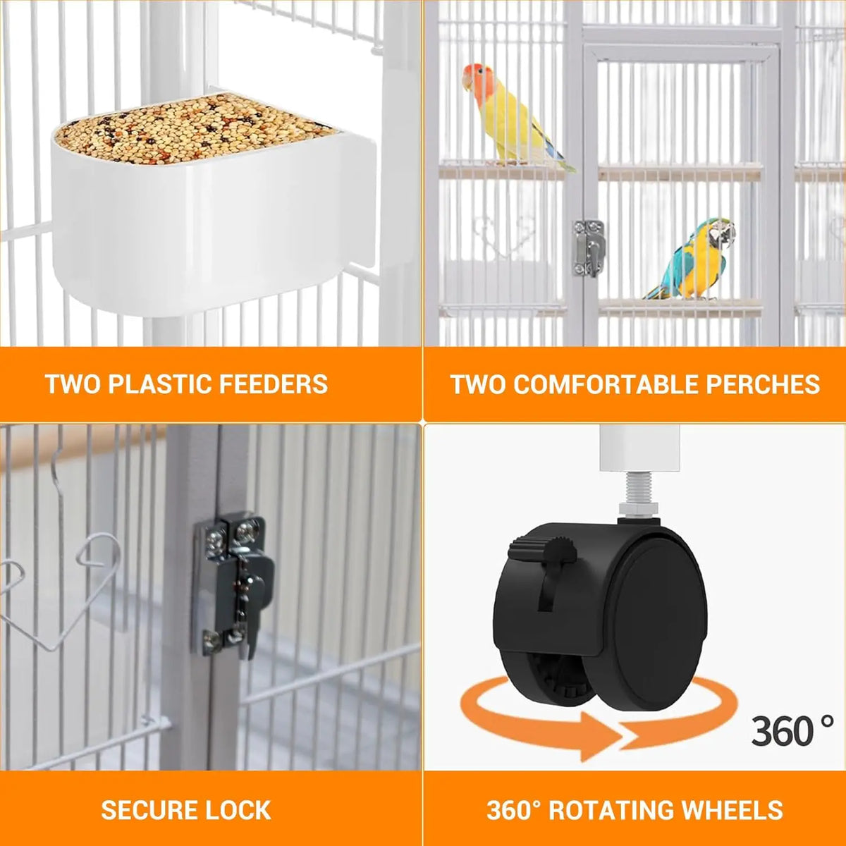 Studyset Large Bird Cage With Rolling Stand Wrought Iron Construction