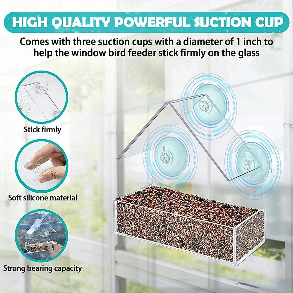 Transparent Acrylic Window Bird Feeder With Strong Suction Cups