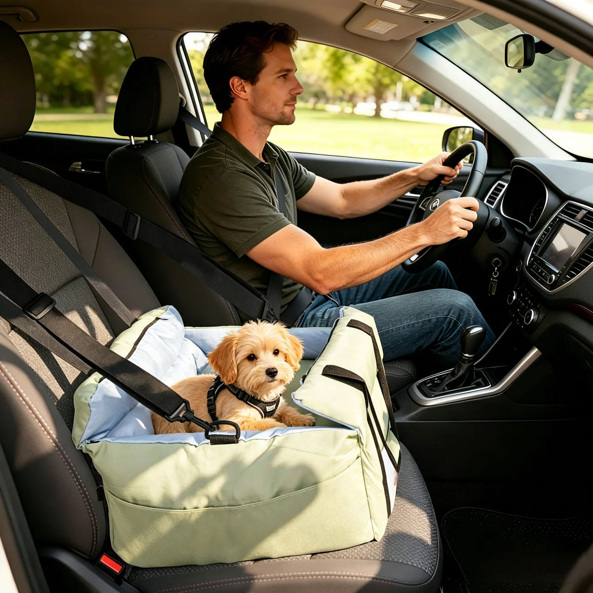 Premium Pet Car Seat With Safety Belt And Storage Pocket