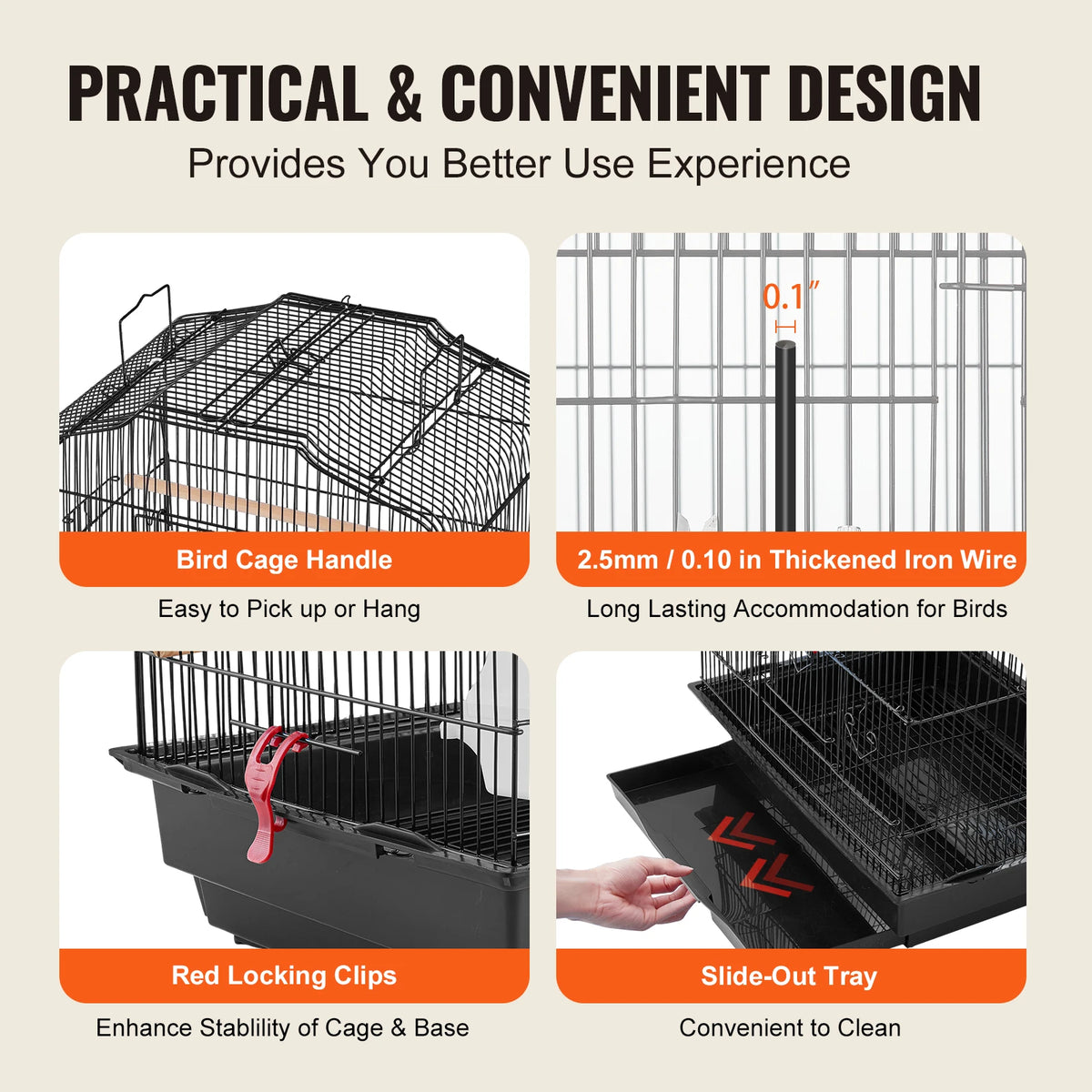 SucceBuy Hanging Bird Cage With Open Top Swing And Perch