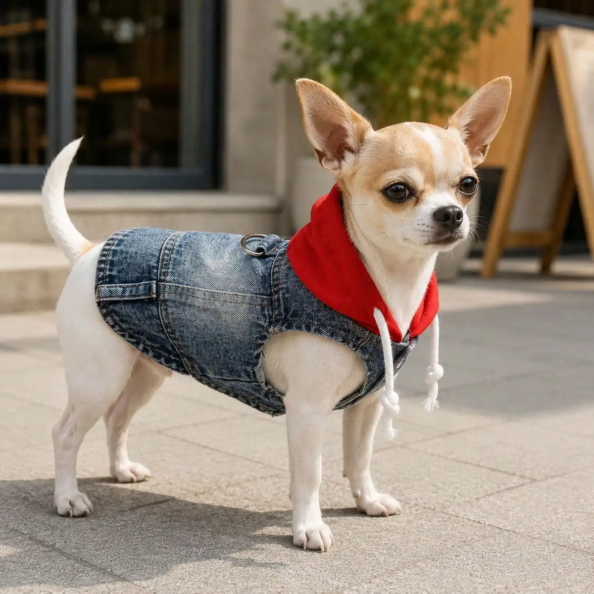 Denim Pet Hoodie Vest With Drawstring For Dogs And Cats