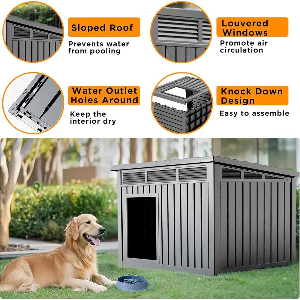 Weatherproof Indoor Outdoor Dog House With Openable Roof and Durable PP Resin Construction