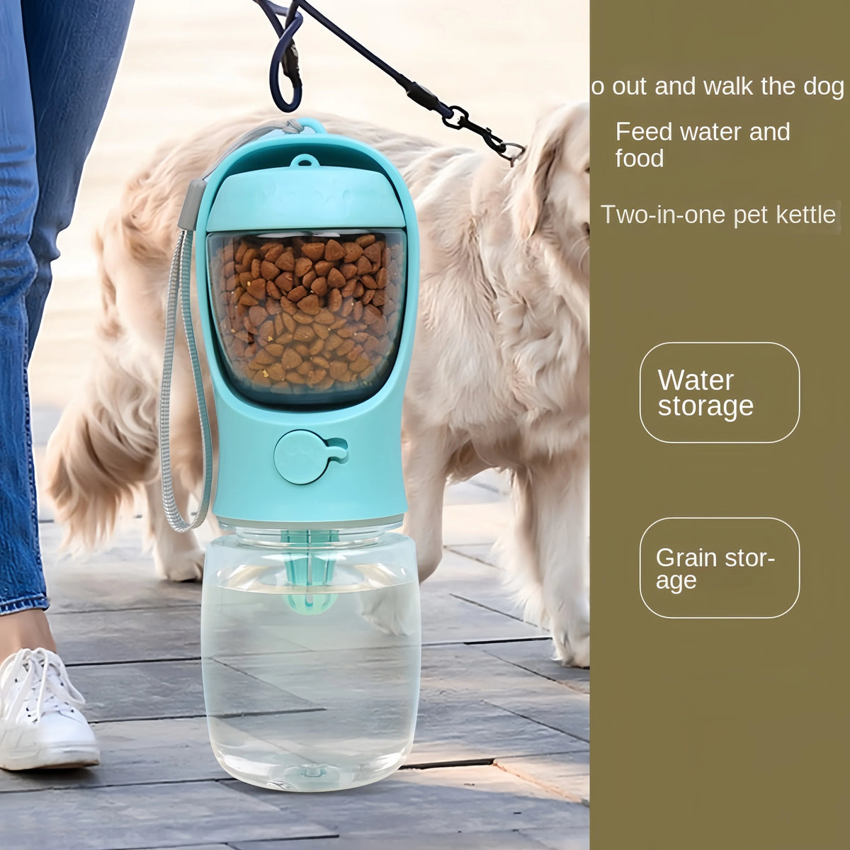 Portable Pet Travel Water Bottle With Integrated Food Bowl