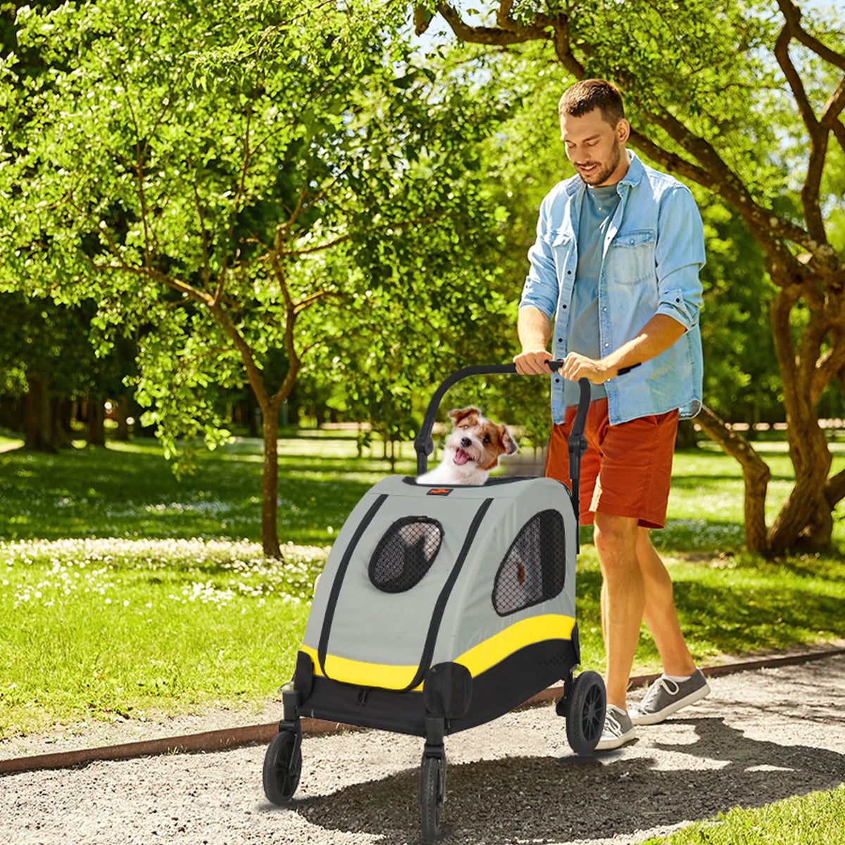 Folding Pet Travel Stroller Wagon with Safety Leash