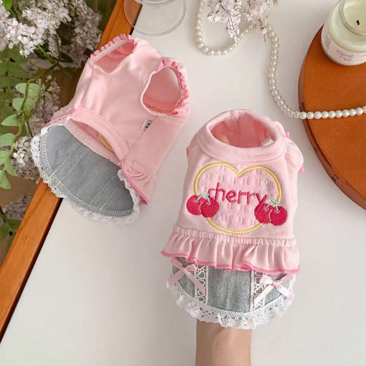 Denim Skirt Vest Outfit for Dogs Spring Outdoor Pet Apparel