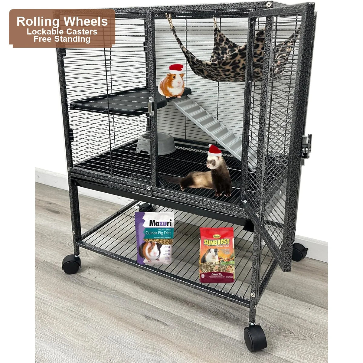 Four-Level Small Animal Habitat Cage for Guinea Pigs and Ferrets