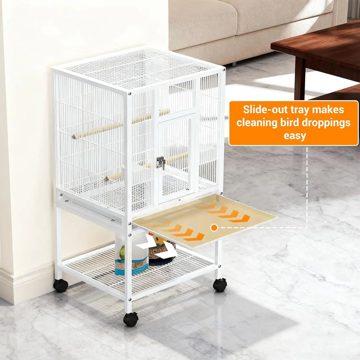 Studyset Large Bird Cage With Rolling Stand Wrought Iron Construction