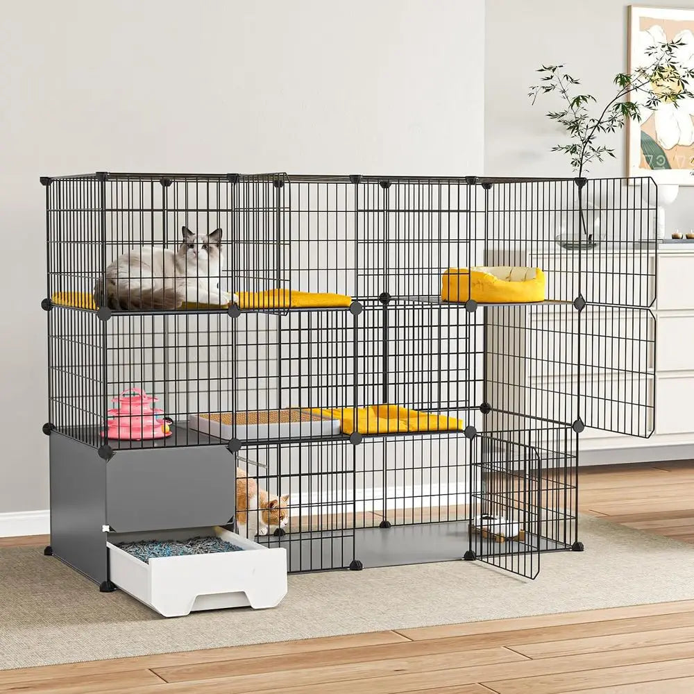 Two Tier Metal Cat Cage With Detachable Litter Box Kennel