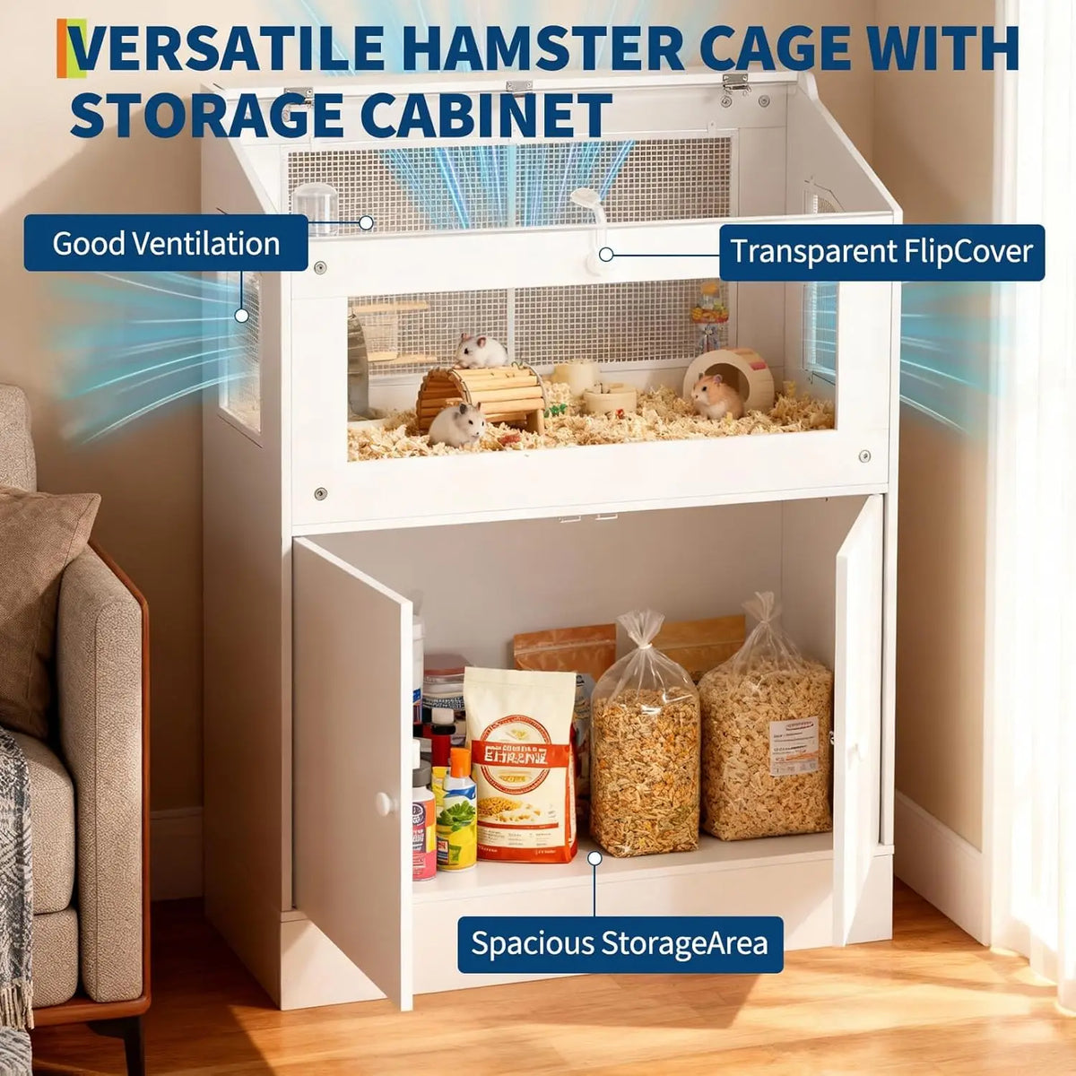 HiMISS Acrylic Small Animal Cage With Storage Cabinet For Pets