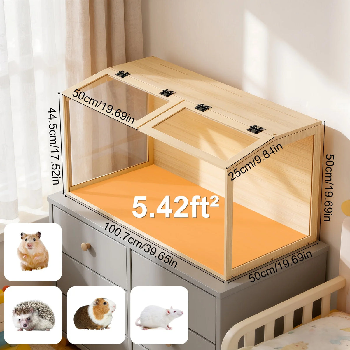 Wooden Hamster Habitat Cabinet With Dual Access Doors And Light