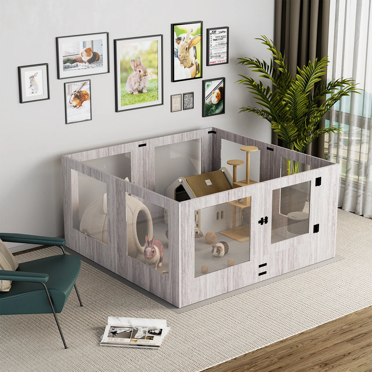 BINGOPAW Tempered Glass Dog Playpen With Waterproof Whelping Pad