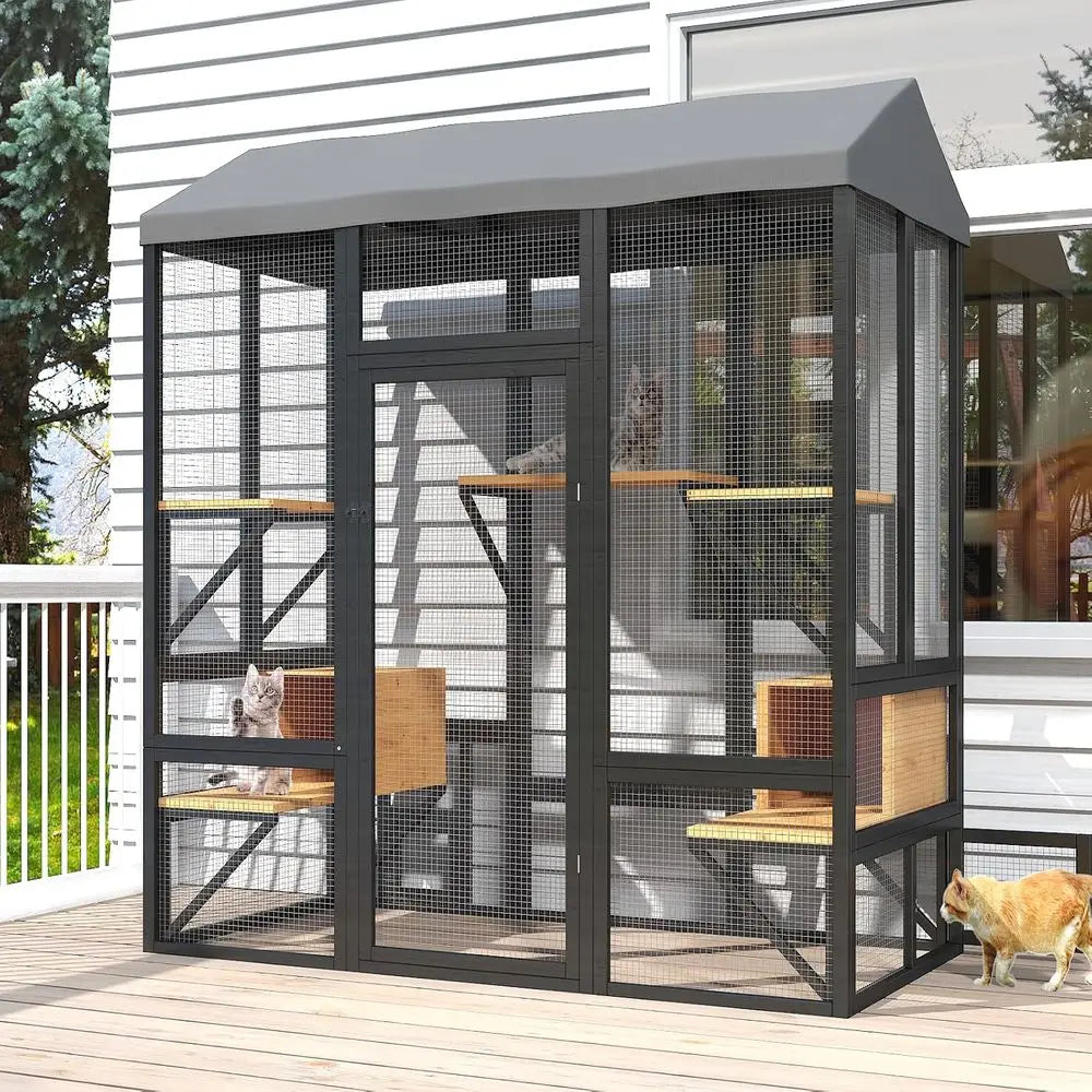 Premium Outdoor Cat Catio Enclosure With Weatherproof Roof