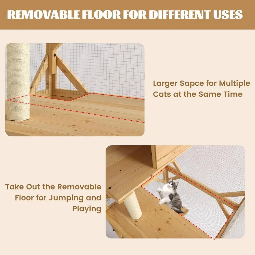 Outdoor Cat Enclosure With Resting Box And Sisal Post