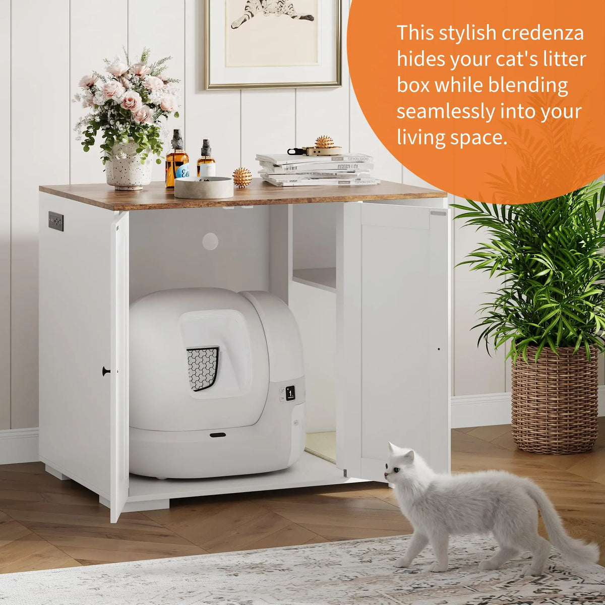 HiMISS Dog Proof Cat Litter Robot Enclosure With Power Outlet
