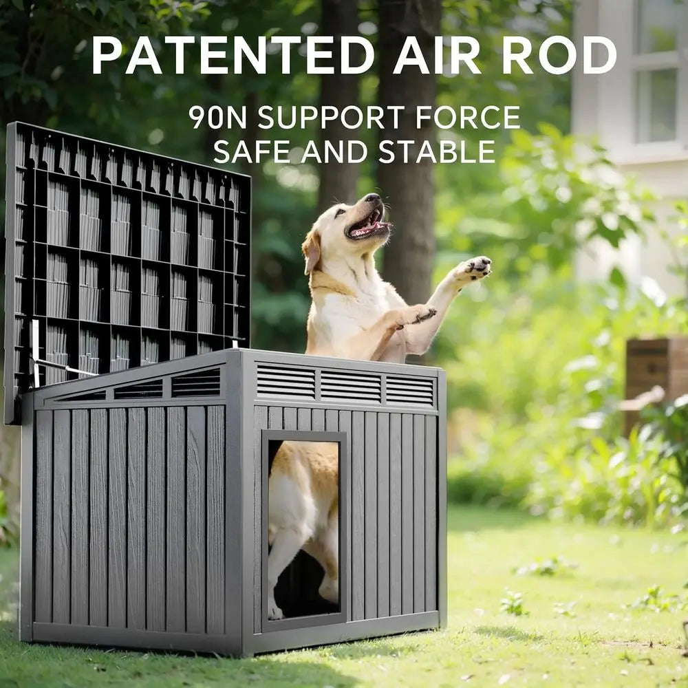 Weatherproof Indoor Outdoor Dog House With Openable Roof and Durable PP Resin Construction